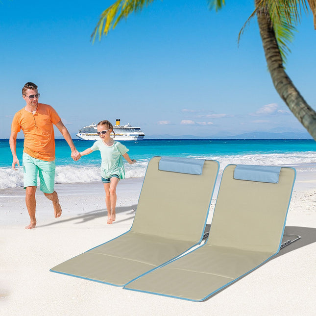Adjustable folding beach chairs, set of 2 with cushions