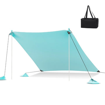 Beach tent 300 x 300 cm UPF 50+ sun tent with sand anchors, sandbags and 2 support poles, turquoise