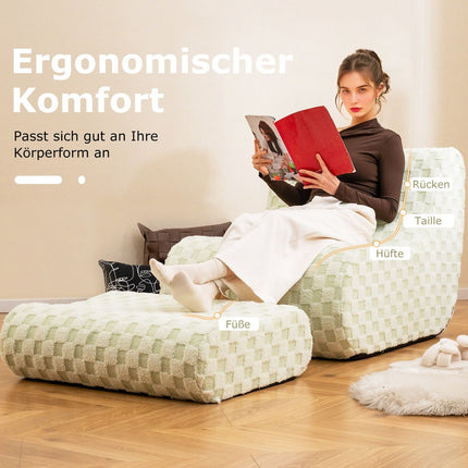 Bean Bag Chair with Ottoman, High-Density Foam, Green
