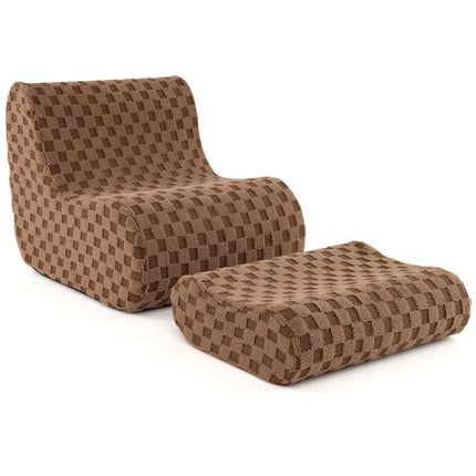 Bean Bag Chair with Ottoman, Teddy Velvet, Ergonomic, Brown