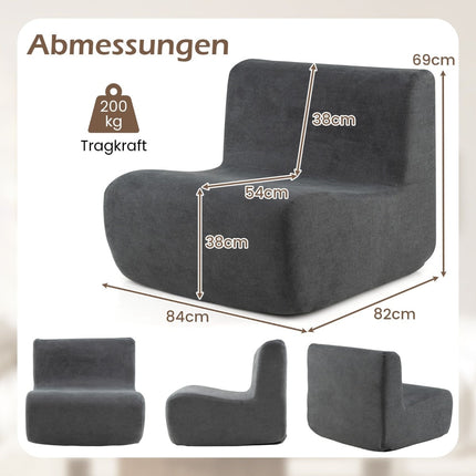 Bean Bag Chair with Soft Velvet & Ergonomic Support, Gray