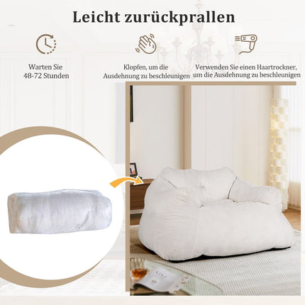 Zitzak met fluwelen hoes, antislip basis, 124x110x68 cm, beige