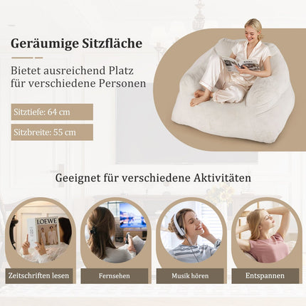 Zitzak met fluwelen hoes, antislip basis, 124x110x68 cm, beige