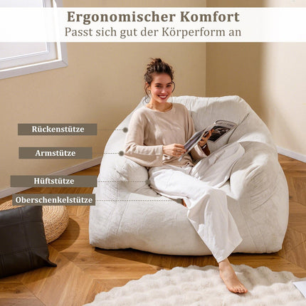Zitzak met fluwelen hoes, antislip basis, 124x110x68 cm, beige