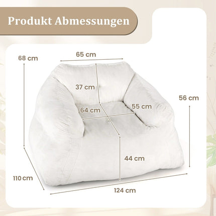 Zitzak met fluwelen hoes, antislip basis, 124x110x68 cm, beige