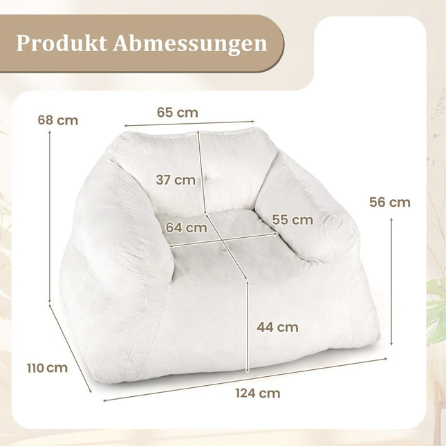Zitzak met fluwelen hoes, antislip basis, 124x110x68 cm, beige