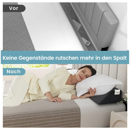 Bed Wedge Pillow with Side Pocket – 137 x 25 x 13 cm, Grey