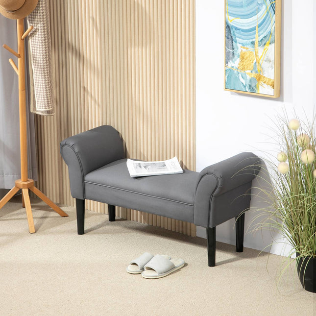 Bedbank, gestoffeerde bank, bank, gangbank voor slaapkamer, draagvermogen tot 130 kg, zeilstof, donkergrijs, 102 x 36 x 51 cm
