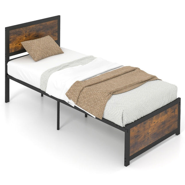 Bed frame 90 x 200 cm Industrial bed frame with headboard & slatted frame