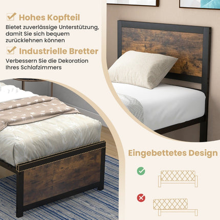 Bed frame 90 x 200 cm Industrial bed frame with headboard & slatted frame