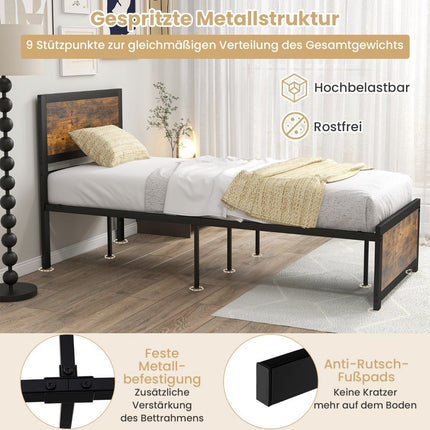 Bed frame 90 x 200 cm Industrial bed frame with headboard & slatted frame
