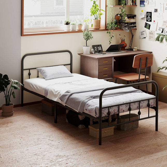 Metal folding bed frame, 200x90 cm, black, 82.5 cm high