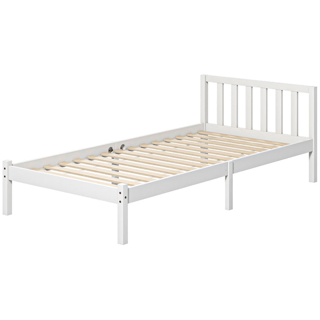 Single bed frame in wood with slats, White, 208x96 cm