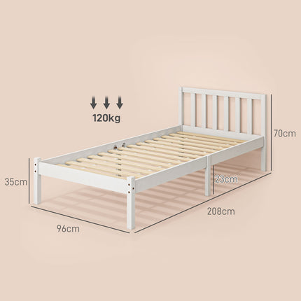 Single bed frame in wood with slats, White, 208x96 cm