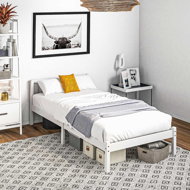 Single bed frame in wood with slats, White, 208x96 cm