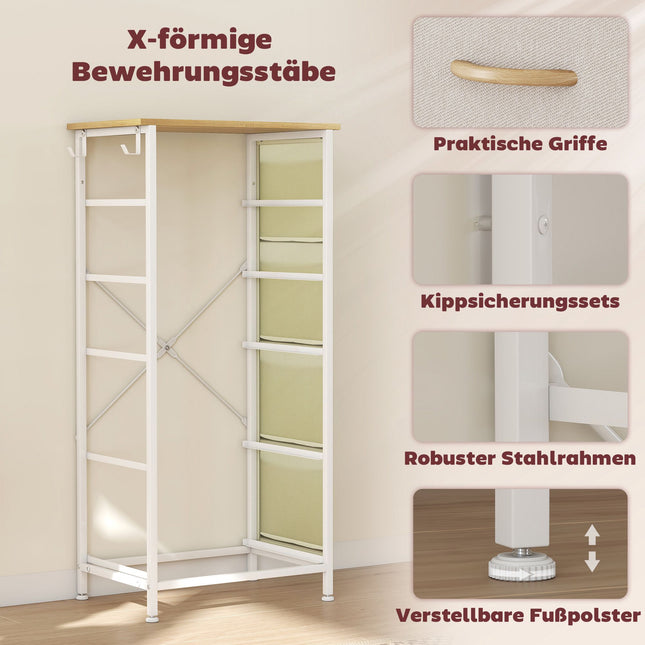 Bedroom Dresser with 5 Fabric Drawers, Steel Frame, Beige