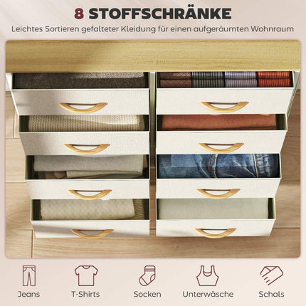 Bedroom Dresser with 8 Fabric Drawers, Steel Frame, Beige