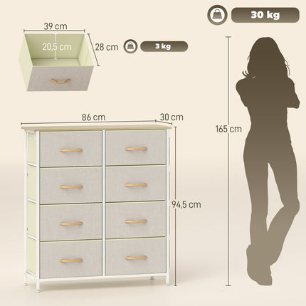Bedroom Dresser with 8 Fabric Drawers, Steel Frame, Beige