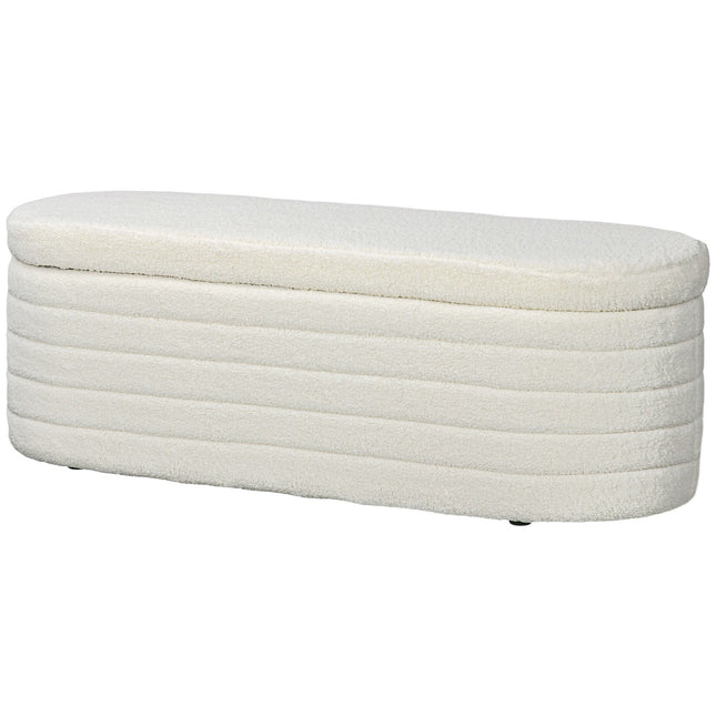 Slaapkamerbedbank, met opbergruimte, houten poten, hoge stabiliteit, teddyfleece, draagvermogen 120 kg, 116 x 41 x 40,5 cm, crèmewit