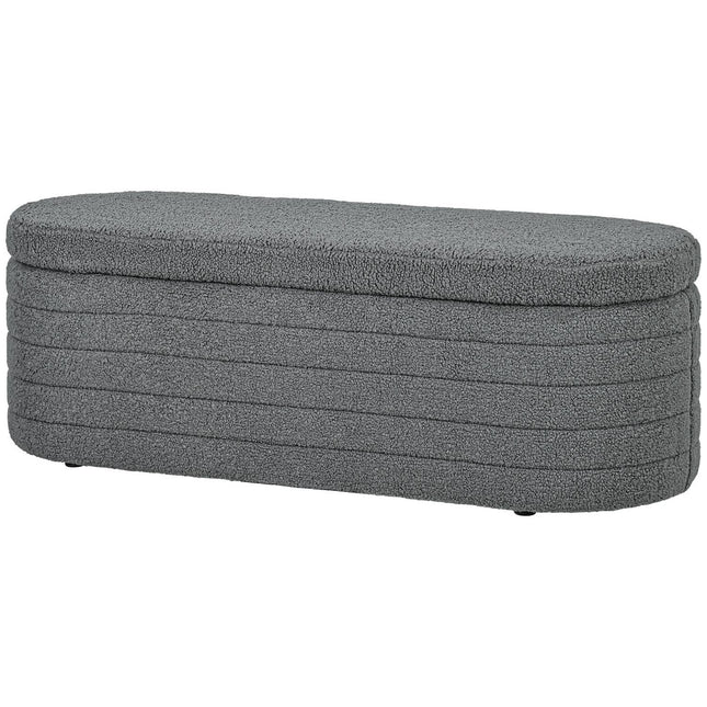 Slaapkamerbedbank, met opbergruimte, houten poten, hoge stabiliteit, teddyfleece, draagvermogen 120 kg, 116 x 41 x 40,5 cm, lichtgrijs