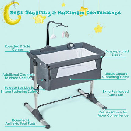 Bedside Bassinet, Foldable, Adjustable Height, Toys, Dark Grey