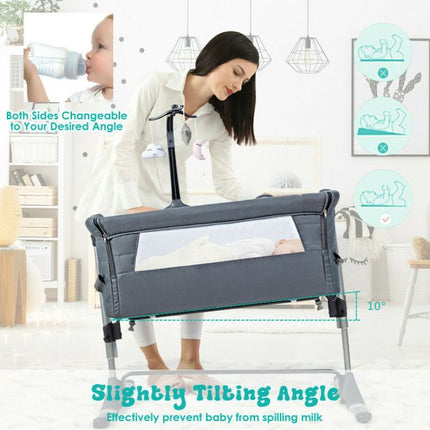 Bedside Bassinet, Foldable, Adjustable Height, Toys, Dark Grey