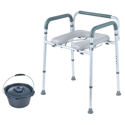 Bedside Commode Chair, Padded Arms, 7-Level, 350 lb