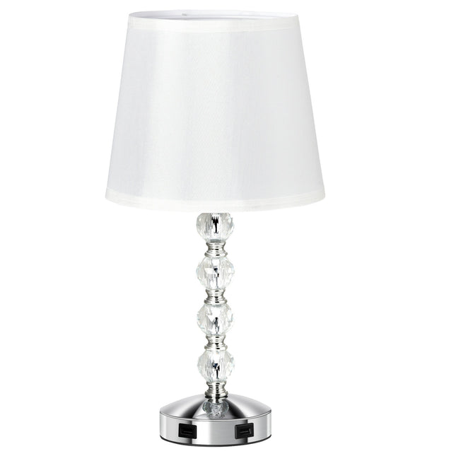 Crystal Table Lamp With USB, Touch Sensor, E27, White/Silver