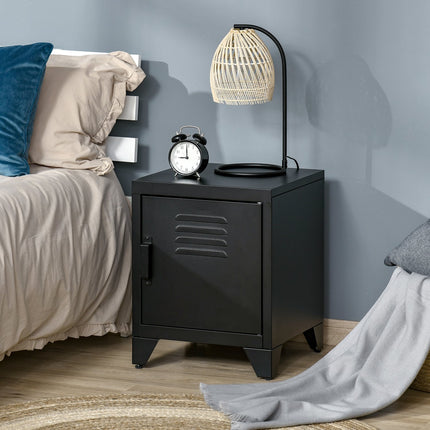 Bedside table in black metal with adjustable shelf 50x40x47.5 cm