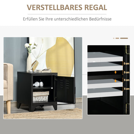 Bedside table in black metal with adjustable shelf 50x40x47.5 cm