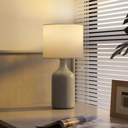 Bedside Table Lamp, Ceramic Base, Linen Shade, 22x45 cm