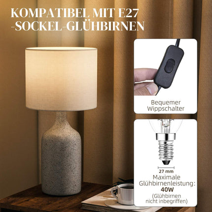 Bedside Table Lamp, Ceramic Base, Linen Shade, 22x45 cm