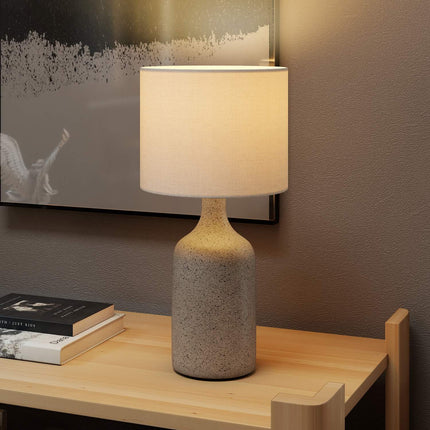 Bedside Table Lamp, Ceramic Base, Linen Shade, 22x45 cm