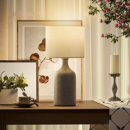 Bedside Table Lamp, Ceramic Base, Linen Shade, 22x45 cm