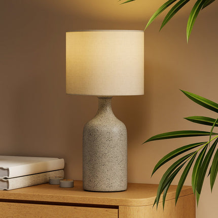 Bedside Table Lamp, Ceramic Base, Linen Shade, 22x45 cm