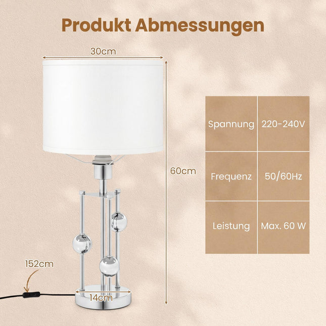 Bedside Table Lamp with Linen Shade and E27 Socket