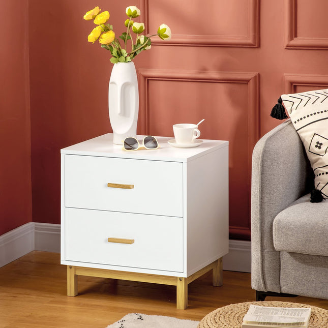 White bedside table with 2 drawers - 50x40x55 cm