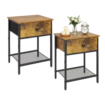 Bedside Table Set, 2-Piece, Drawer & Shelf
