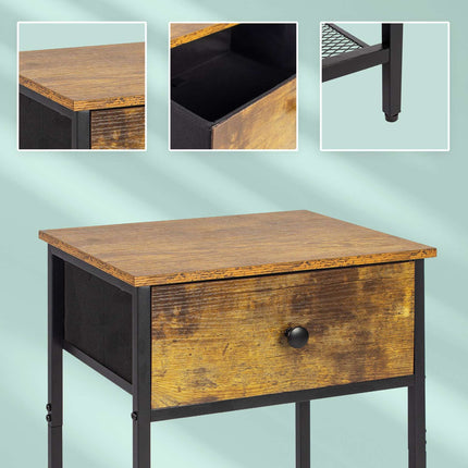 Bedside Table Set, 2-Piece, Drawer & Shelf
