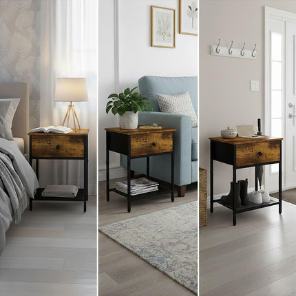 Bedside Table Set, 2-Piece, Drawer & Shelf