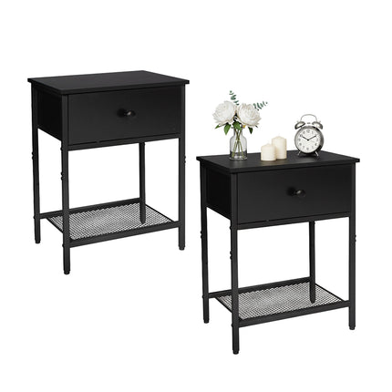 Bedside Table Set, 2-Piece with Drawer & Shelf
