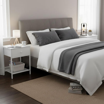 Bedside Table Set, 2-Piece with Drawer & Shelf