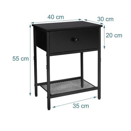 Bedside Table Set, 2-Piece with Drawer & Shelf