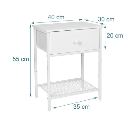 Bedside Table Set, 2-Piece with Drawer & Shelf