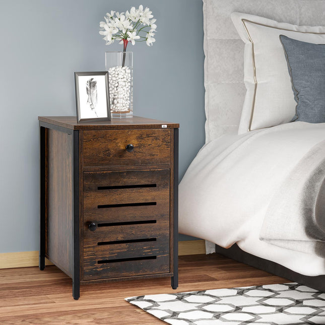 Rustic brown bedside table with drawer - 40x40x60 cm