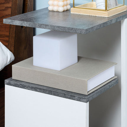 Gray and white coffee table on wheels - Modern coffee table with 3 shelves