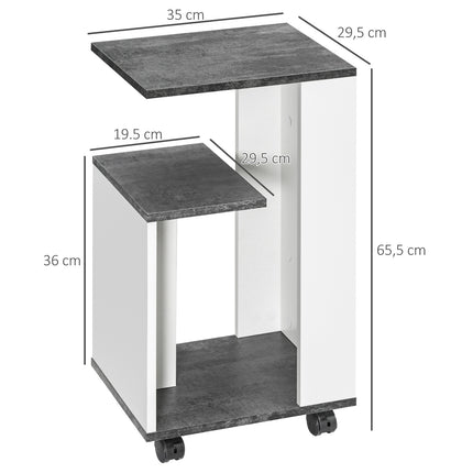 Gray and white coffee table on wheels - Modern coffee table with 3 shelves