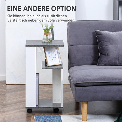 Gray and white coffee table on wheels - Modern coffee table with 3 shelves