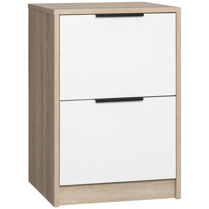 Bedside table in white & natural wood - 2 drawers, 40x40x60 Cm