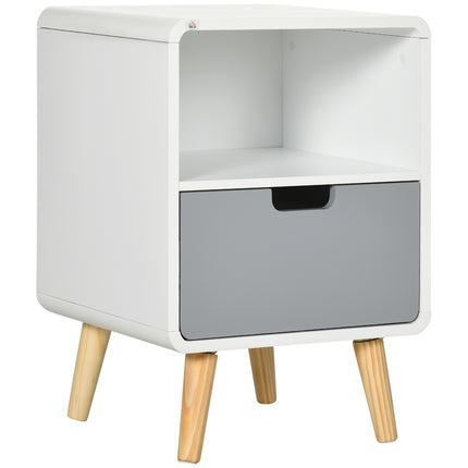 White bedside table with drawer & open shelf, 40x38x58 cm